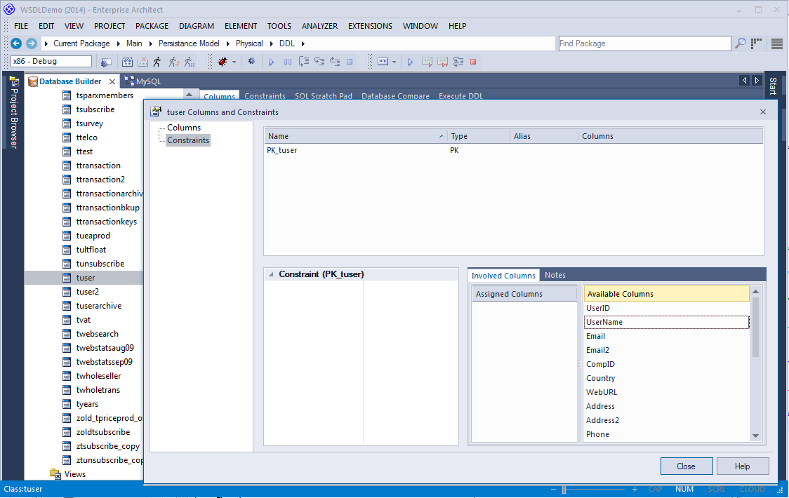 Constraints Dialog